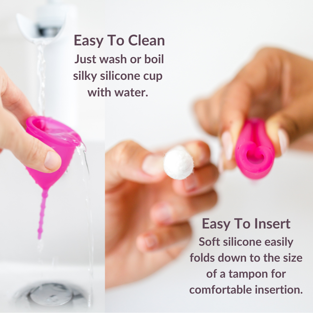 Easy to clean. Just wash or boil silky silicone period cup with water. Easy to insert. Soft silicone easily folds down to the size of a tampon for comfortable insertion. How to clean your Kind Cup period cup. 